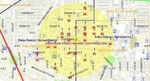 Click to enlarge: There were 37 stolen autos in Borderstan in the first nine months of 2009, down from 46 during the same period in 2008. (Map: MPD crime database)